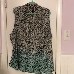 Sleeveless Animal Print Gradient Dye Blouse